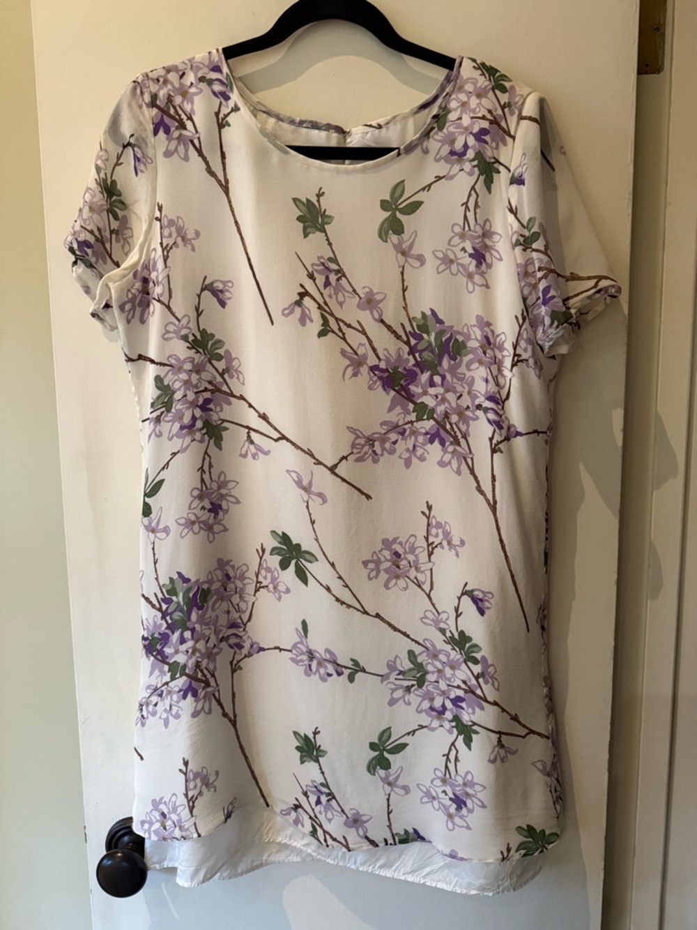 Butter Mom 90s Aesthetic Silk Floral White & Lavender Short Sleeve Mini Dress
